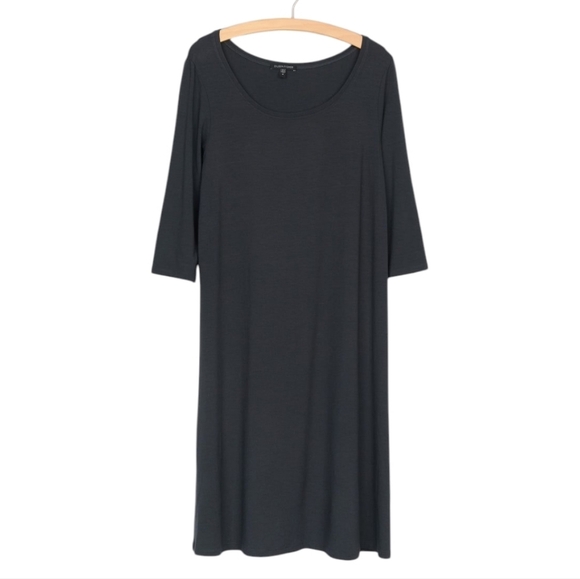 Eileen Fisher Dress Midi Length Viscose Grey Long Sleeves Mature Office Women S - Picture 1 of 12